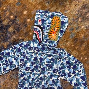 Bape Blue Camo Shark Zip Up Sweater